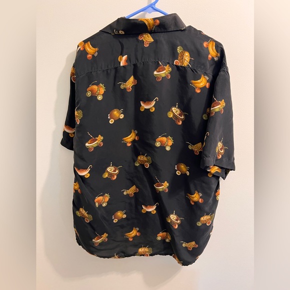 Bullock & Jones Black LARGE Shirt w/Fruits & Drinks Made In Italy 100% Cupro - Picture 3 of 7